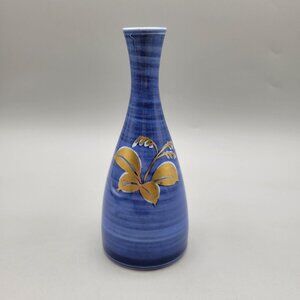 Japanese Porcelain Bud Vase Blue With Gold Floral Design